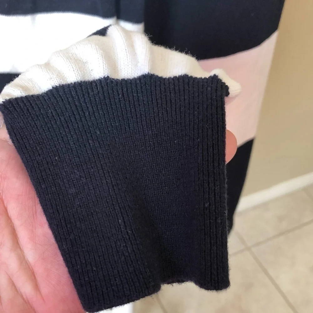 Elliott Lauren Embroidered Navy Striped Knit Pullover Cotton Sweater Large